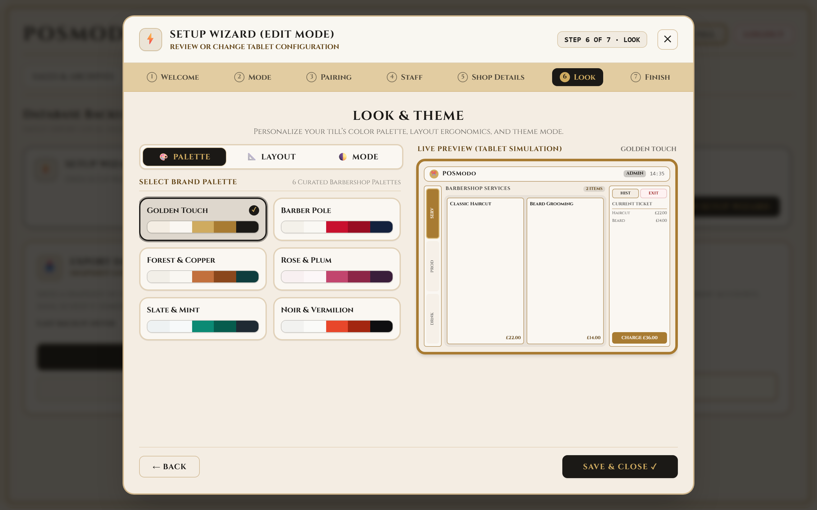 The setup wizard colour palette and layout step