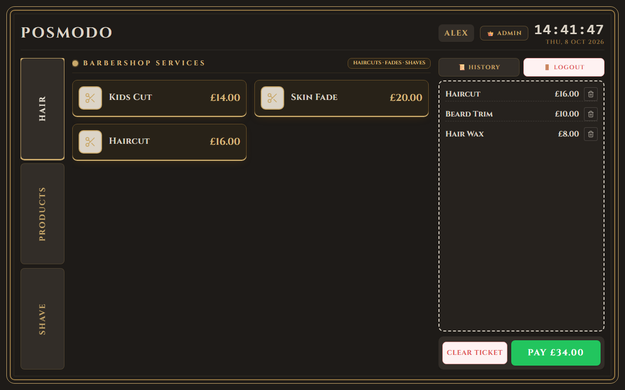 Golden Touch — Left Menu, Right Ticket (Dark mode)